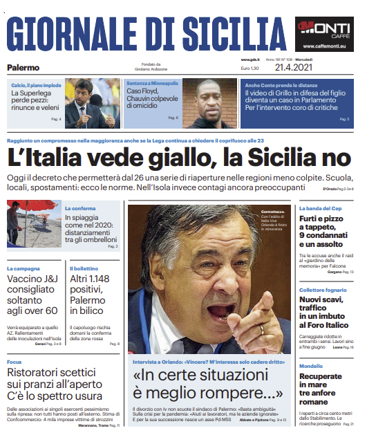 Prima Pagina Giornale Di Sicilia LItalia Vede Giallo La Sicilia No