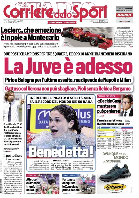 Prima Pagina Corriere Dello Sport La Juve Adesso Pirlo A Bologna