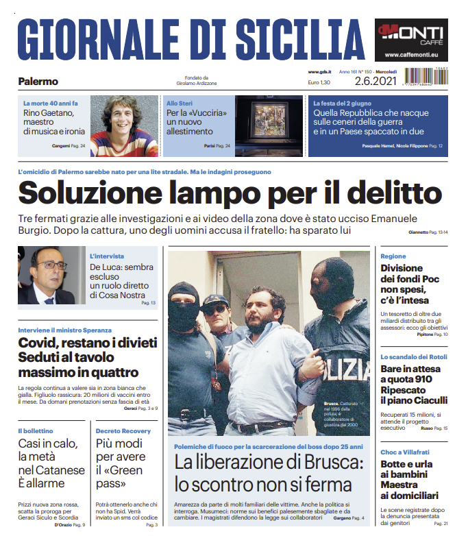 Prima Pagina Giornale Di Sicilia Soluzione Lampo Per Il Delitto