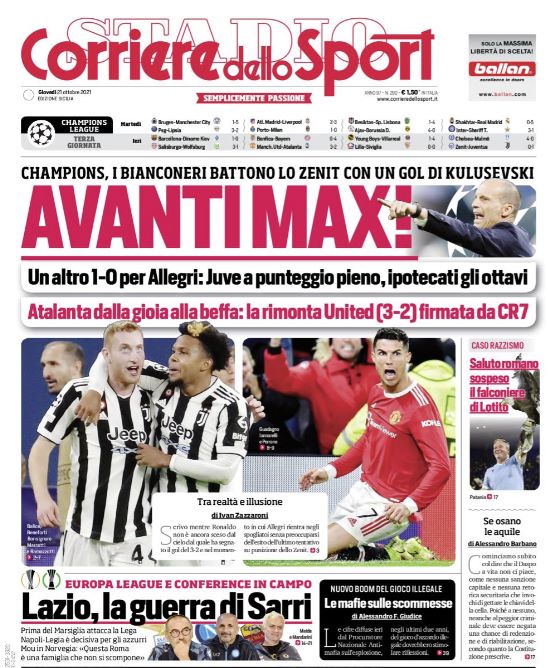 Prima Pagina Corriere Dello Sport Avanti Max Un Altro 1 0 Per