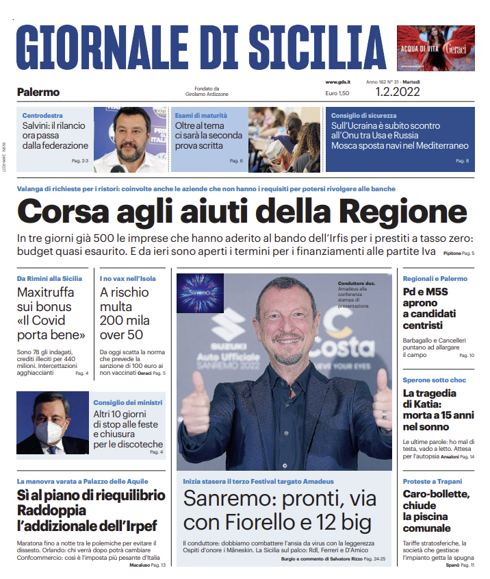 Prima Pagina Giornale Di Sicilia Corsa Agli Aiuti Della Regione