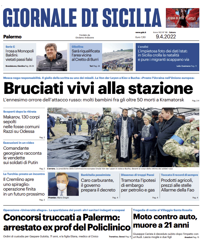 Prima Pagina Giornale Di Sicilia Bruciati Vivi Alla Stazione