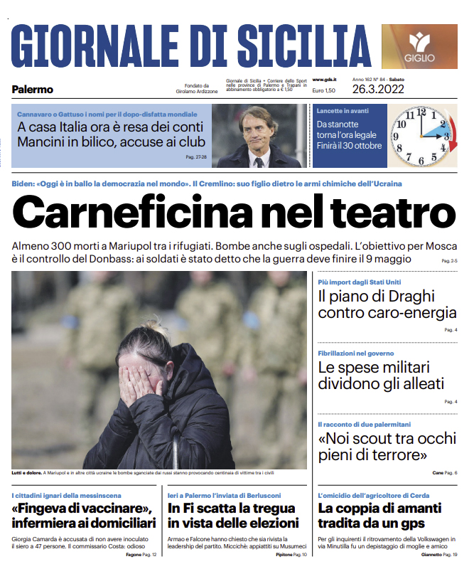 Prima Pagina Giornale Di Sicilia Carneficina Nel Teatro Da Stanotte Torna Lora Legale