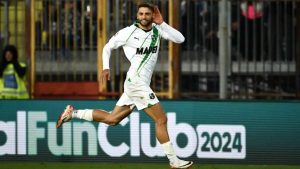 Domenico Berardi esulta dopo un gol